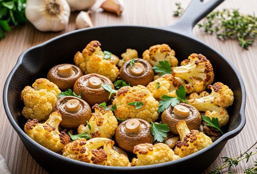 Garlic Mushrooms Cauliflower Skillet (Low Carb, Keto, Vegetarian) 1 Garlic Mushrooms Cauliflower Skillet