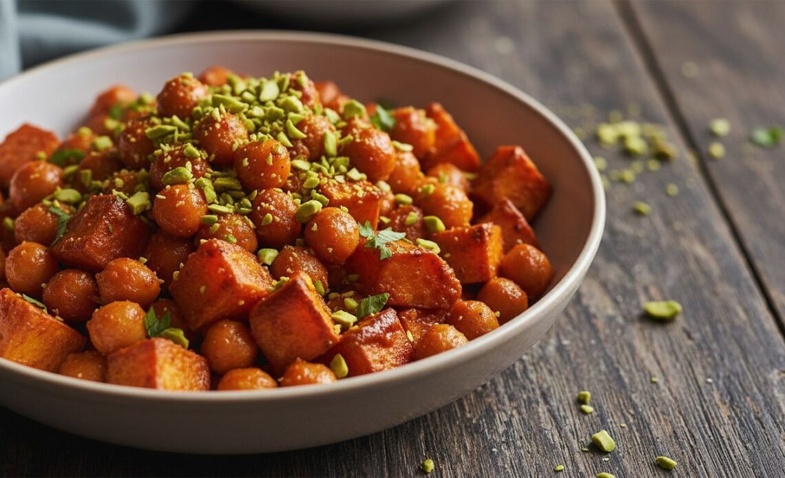 spicy harissa chickpea sweet potato power bowls featured