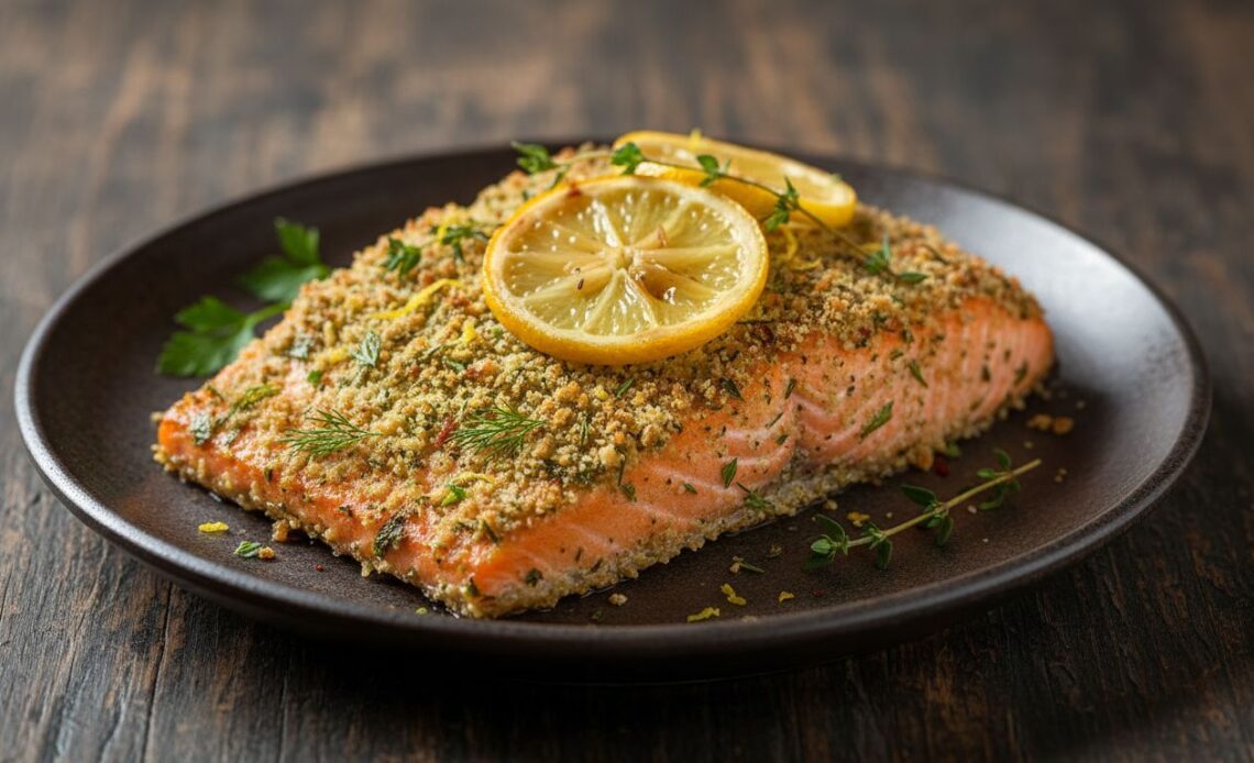 viral crispy lemon herb crusted salmon featured