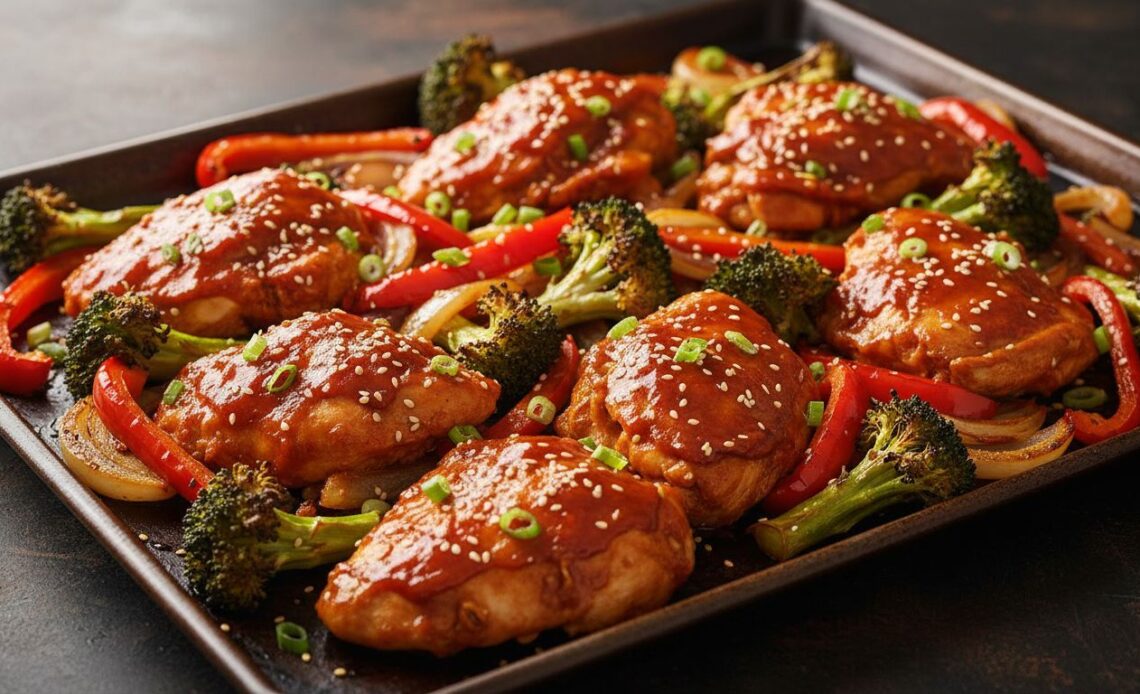 gochujang honey chicken sheet pan recipe featured