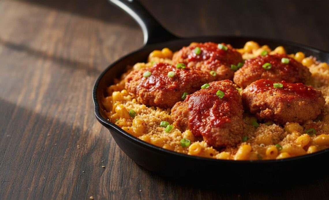 one pan nashville hot chicken mac and cheese skillet recipe featured
