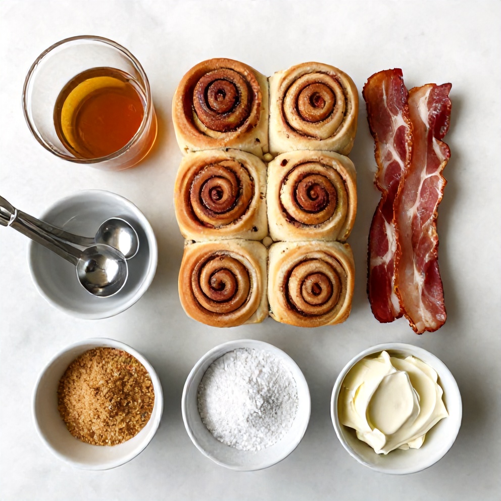 Raw ingredients for Bourbon Maple Bacon Cinnamon Rolls