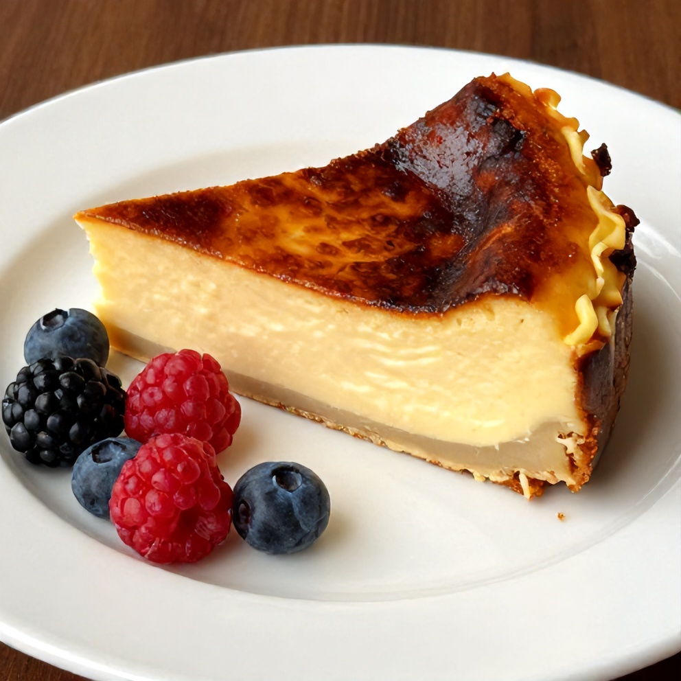 Sliced burnt basque cheesecake on a plate