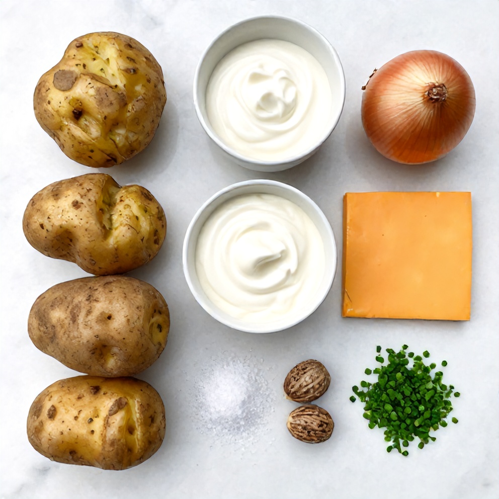 Raw ingredients for classic scalloped potatoes