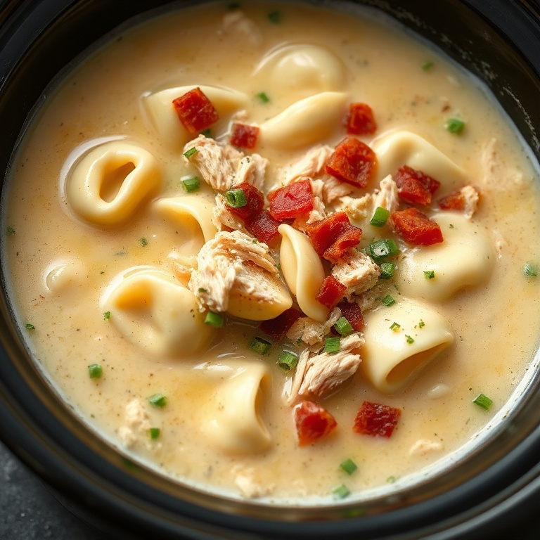 cozy slow cooker crack chicken tortellini soup