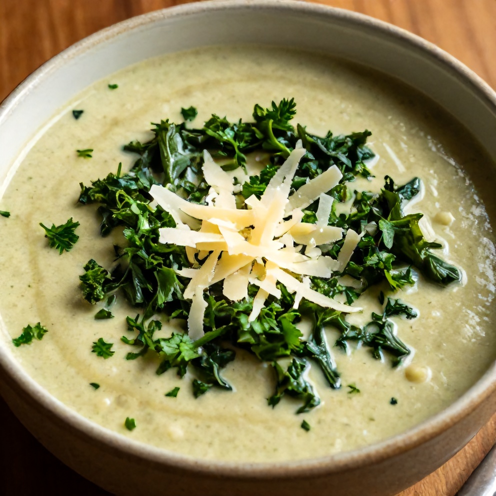 Bowl of Creamy Cauliflower Sausage Kale Soup