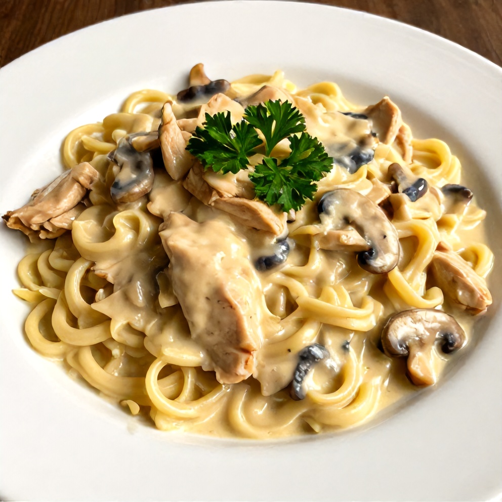 Plated Creamy Chicken Stroganoff