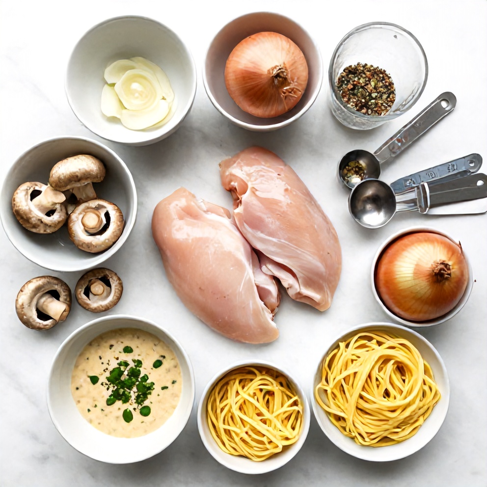 Raw Ingredients for Creamy Chicken Stroganoff