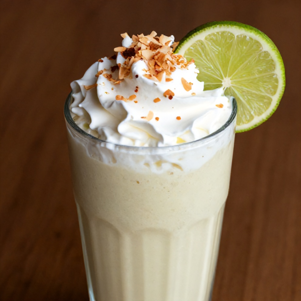 Coconut Key Lime Pie Smoothie garnished with lime wheel
