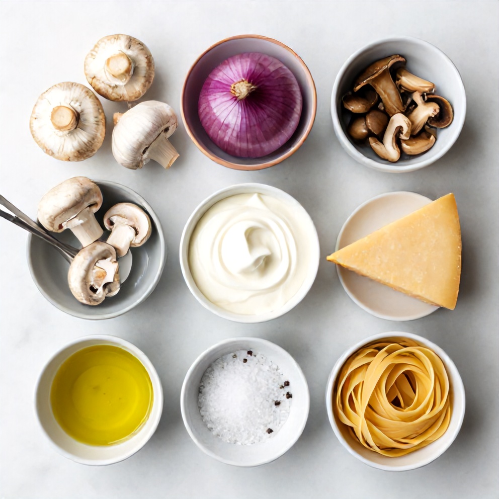 Raw ingredients for Gorgonzola Truffle Mushroom Sauce