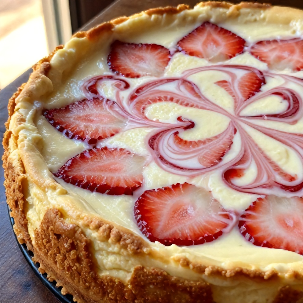Creamy Strawberry Swirl Cheesecake