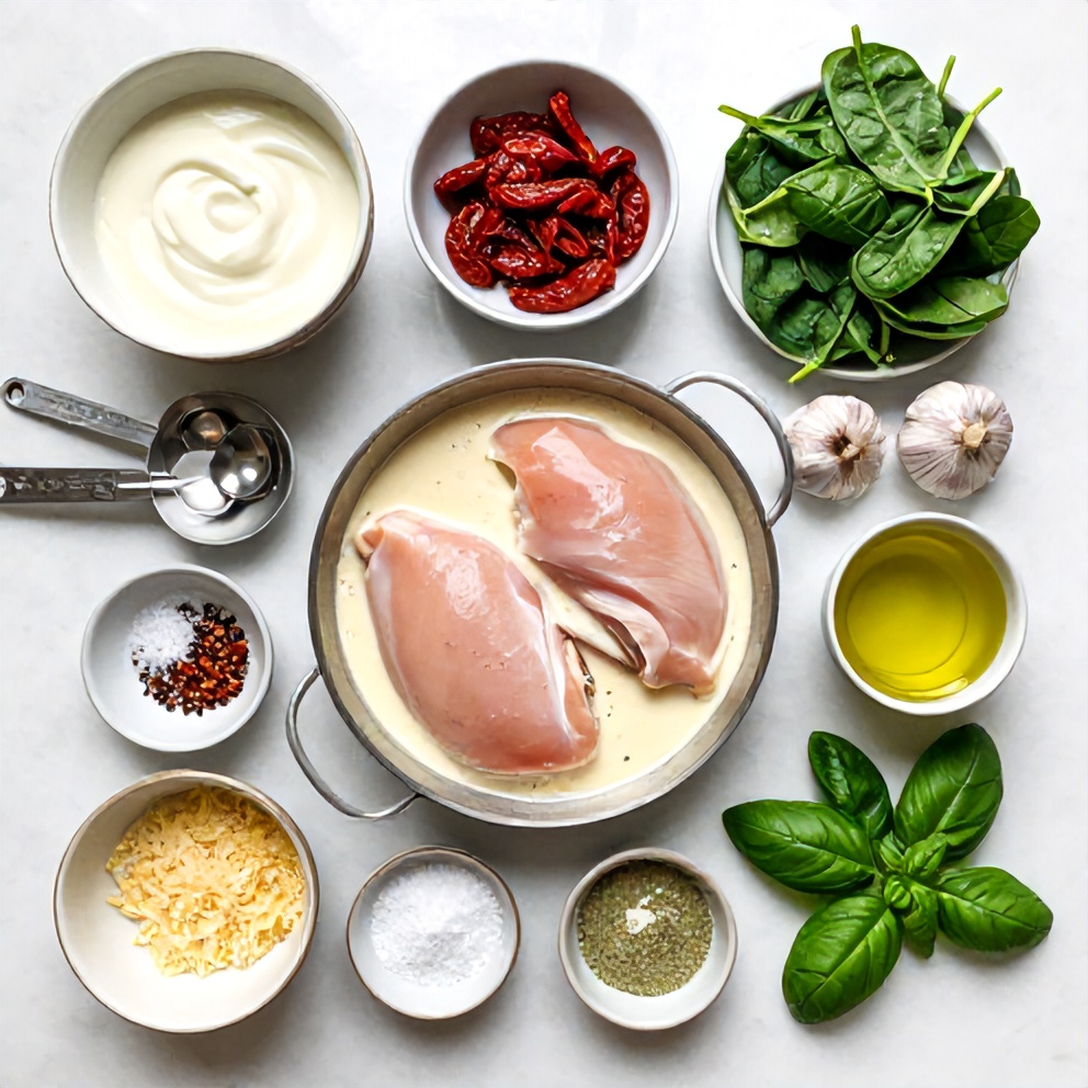 Raw Ingredients for Sun-Dried Tomato Chicken Skillet