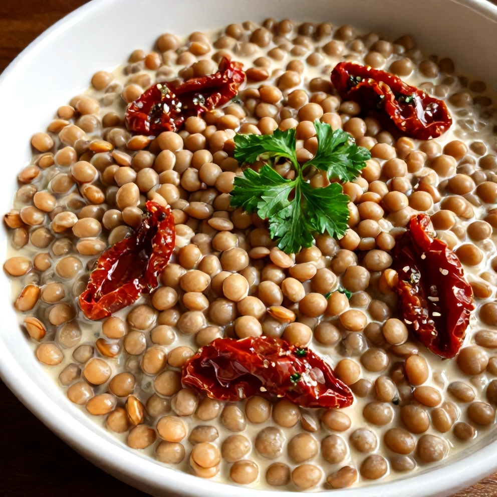 creamy sundried tomato lentils