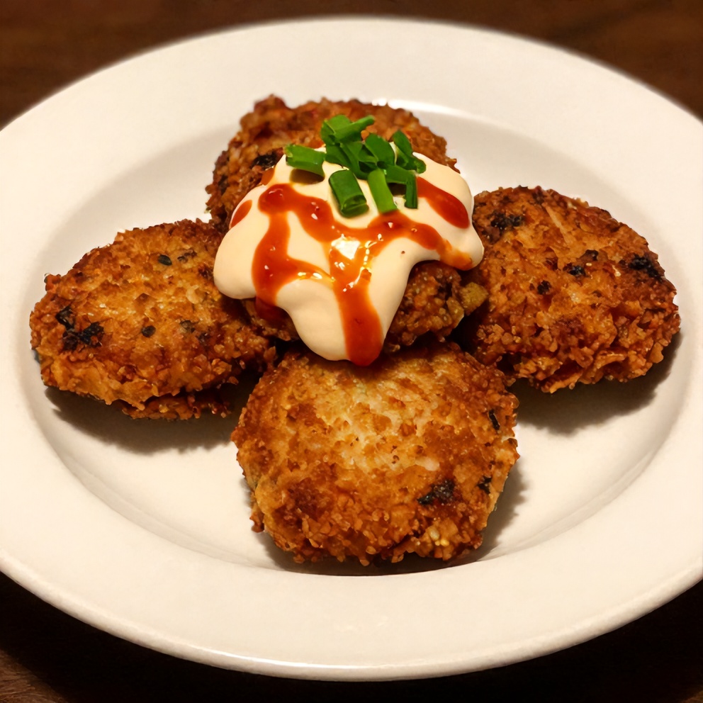Plated Crispy Asian Tuna Cakes with Sriracha Aioli