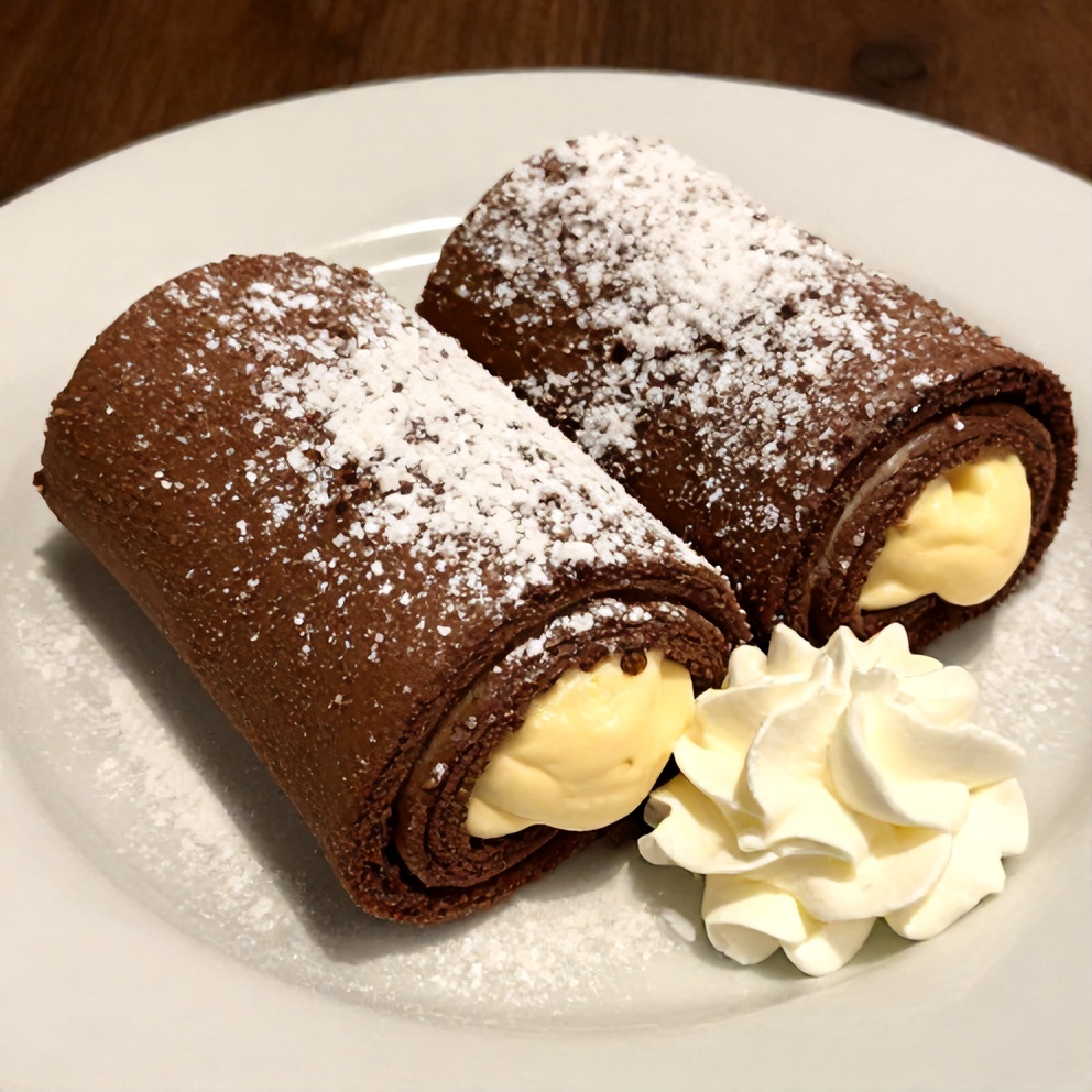 Plated Chocolate Rolls with Creamy Vanilla Filling