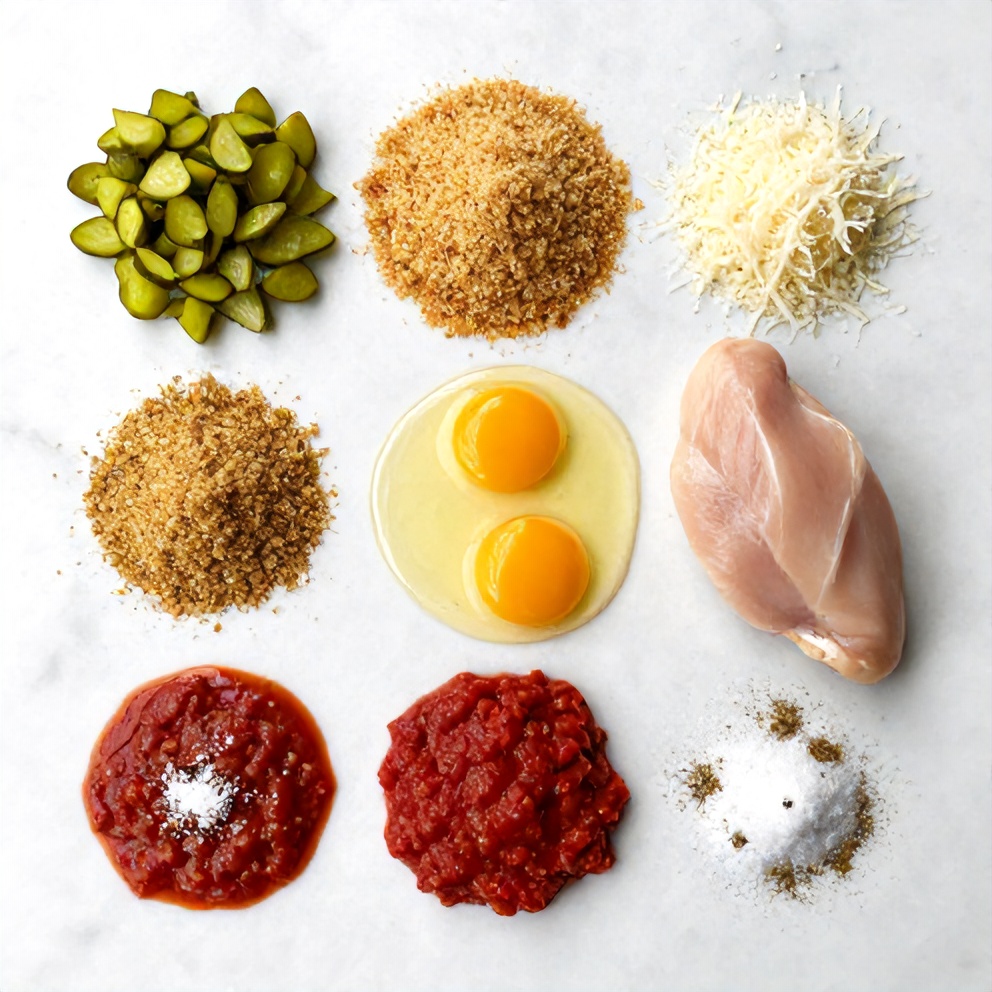 Raw ingredients for Crispy Dill Pickle Parmesan Chicken