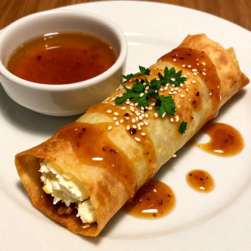 Crispy Feta Phyllo Rolls with Sweet Chili Honey Sauce