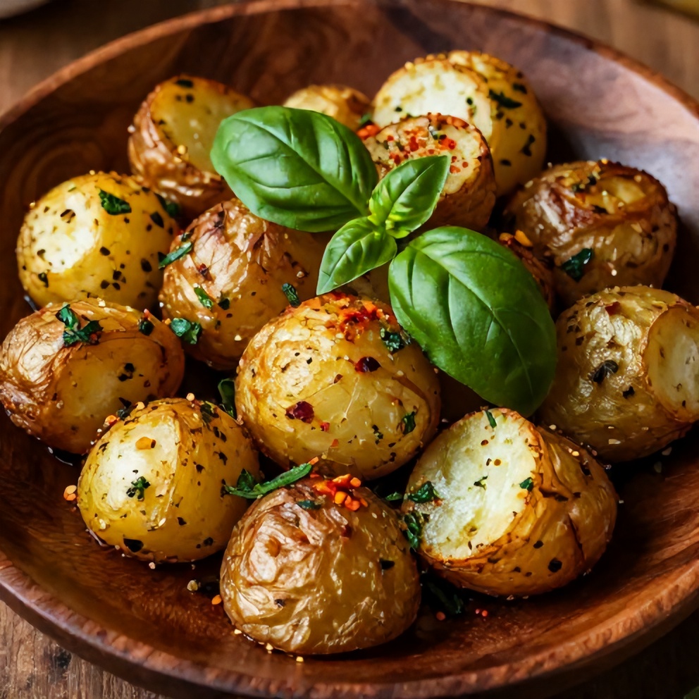 Parmesan Pesto Roasted Potatoes plated