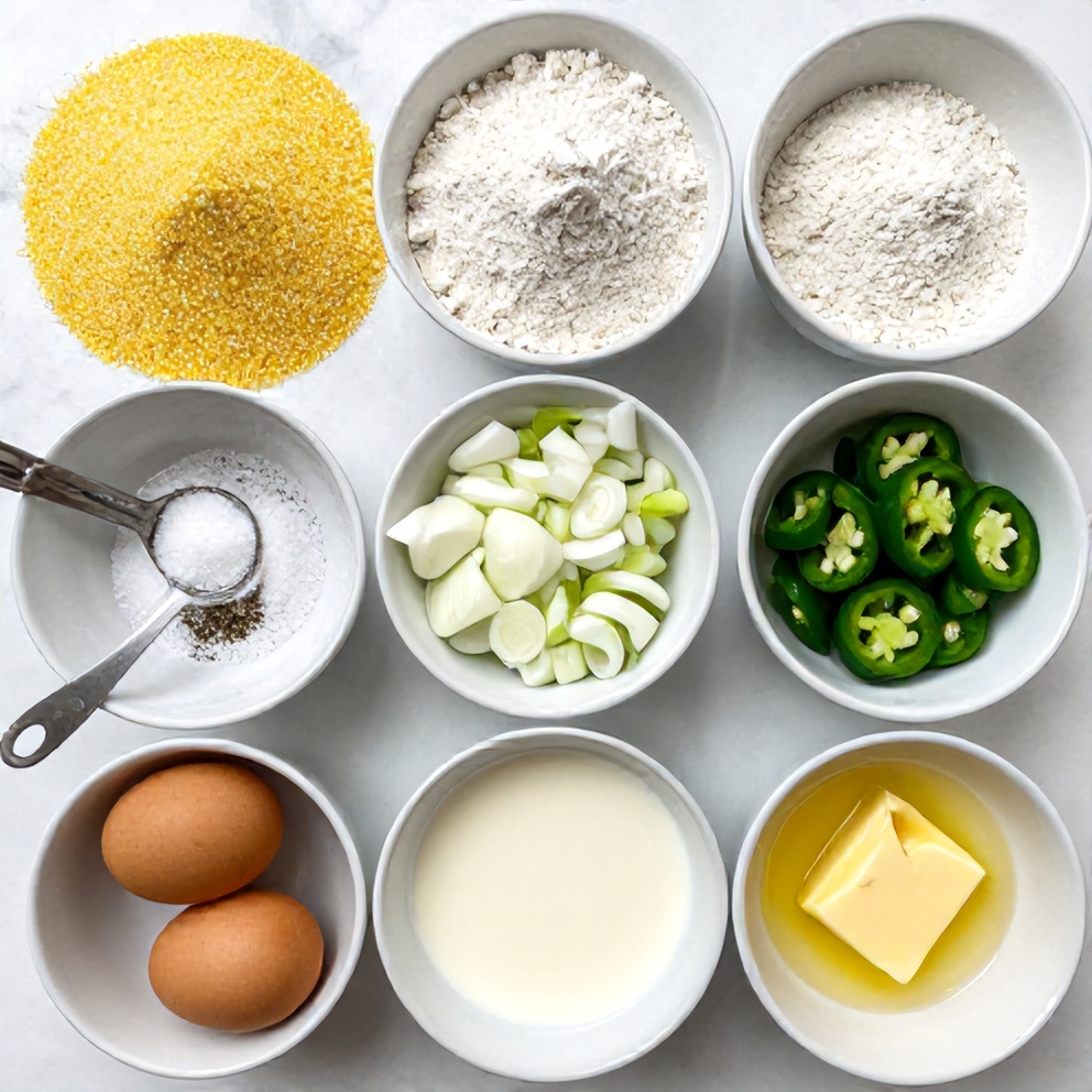 Hushpuppies ingredients on a marble surface