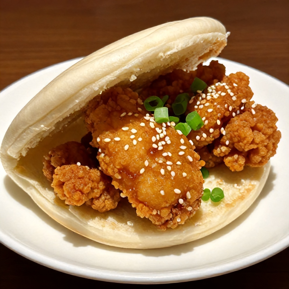 Crispy Sticky Chicken Bao Buns on a plate