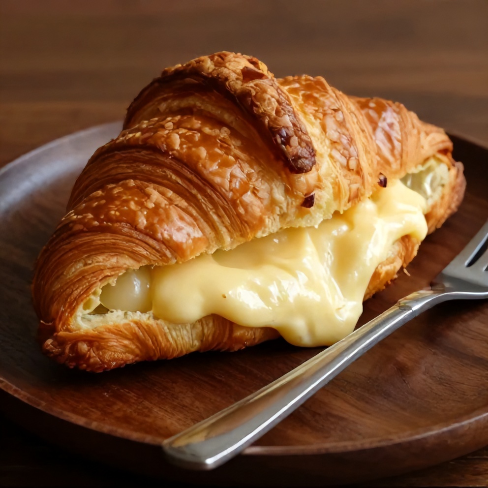 Plated breakfast croissant sandwiches
