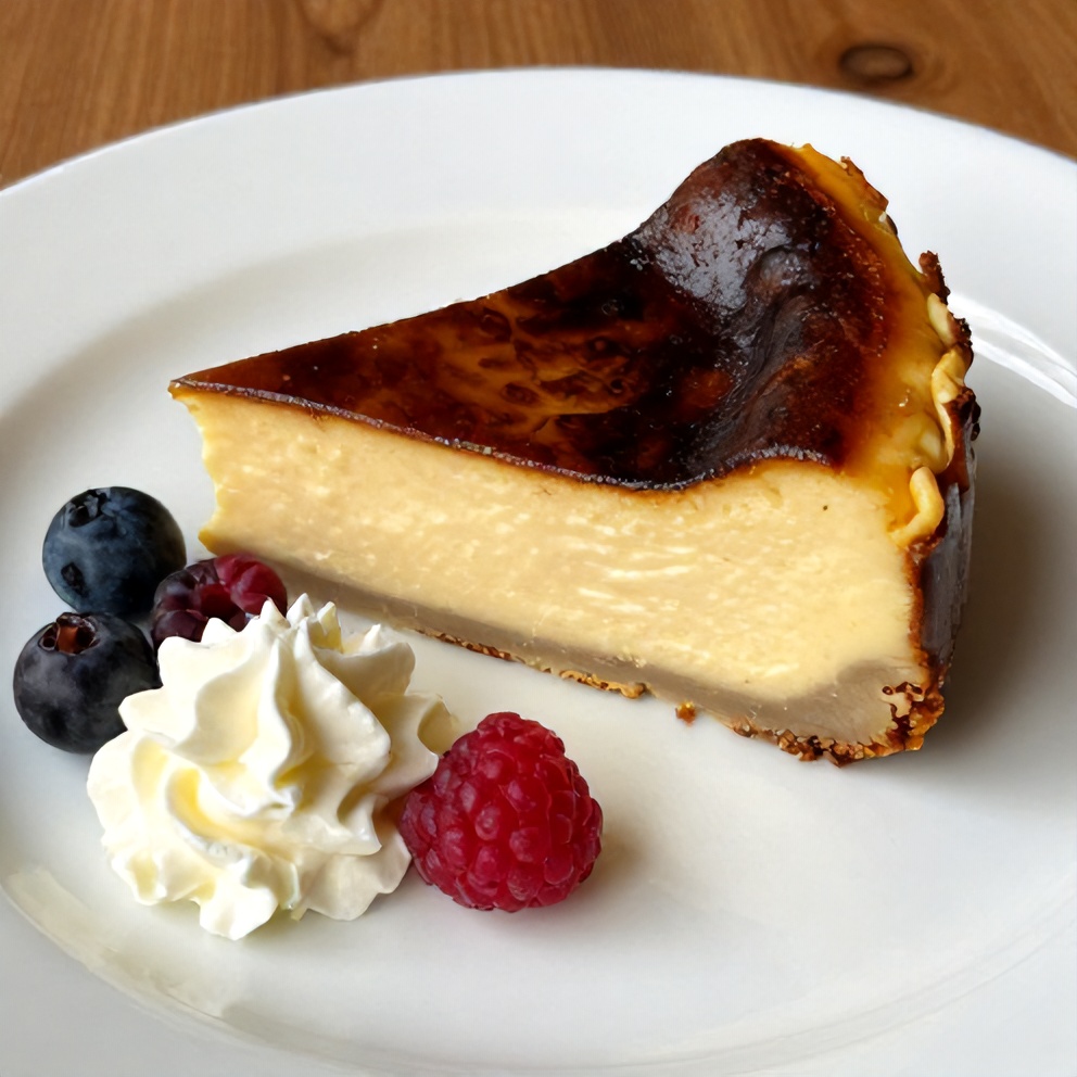 Finished Burnt Basque Cheesecake on a plate