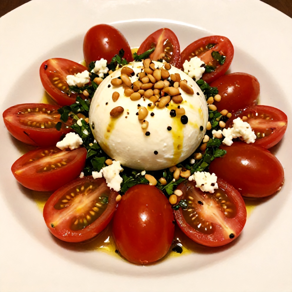 Easy Cherry Tomato Salad with Mozzarella and Fresh Herbs plated