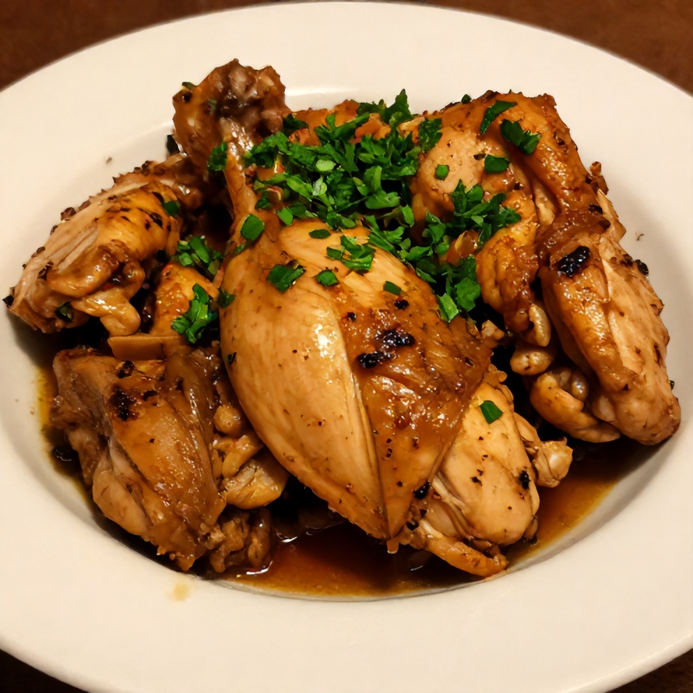 Plated chicken shawarma sprinkled with fresh parsley on a white plate with warm side lighting