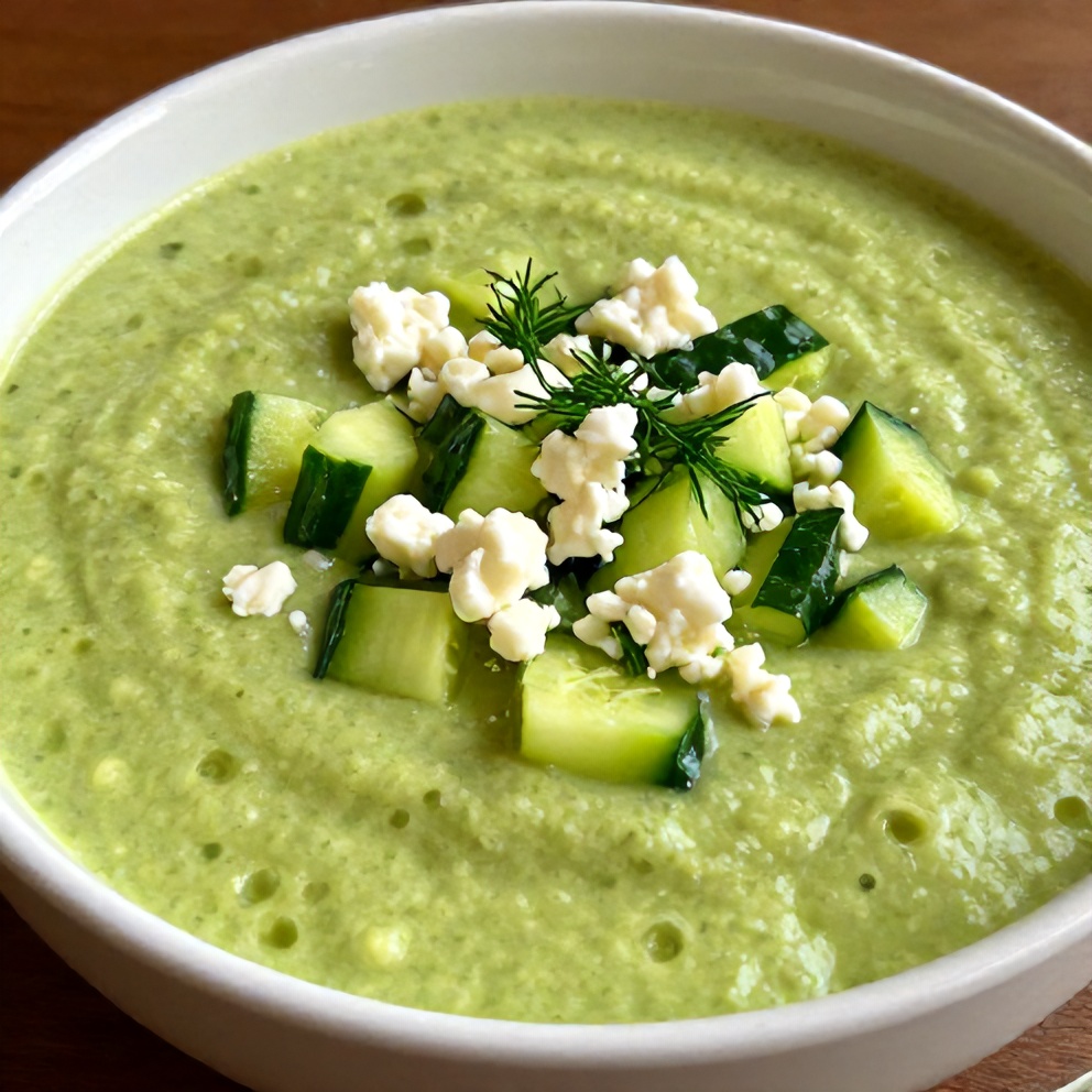Plated Chilled Cucumber Avocado Soup