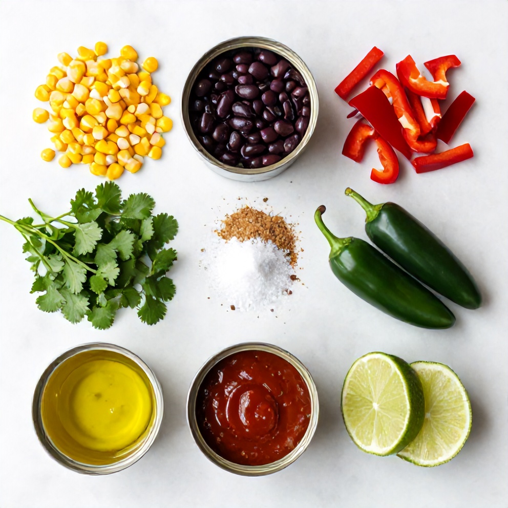 Raw ingredients for Easy Chipotle Corn Salsa