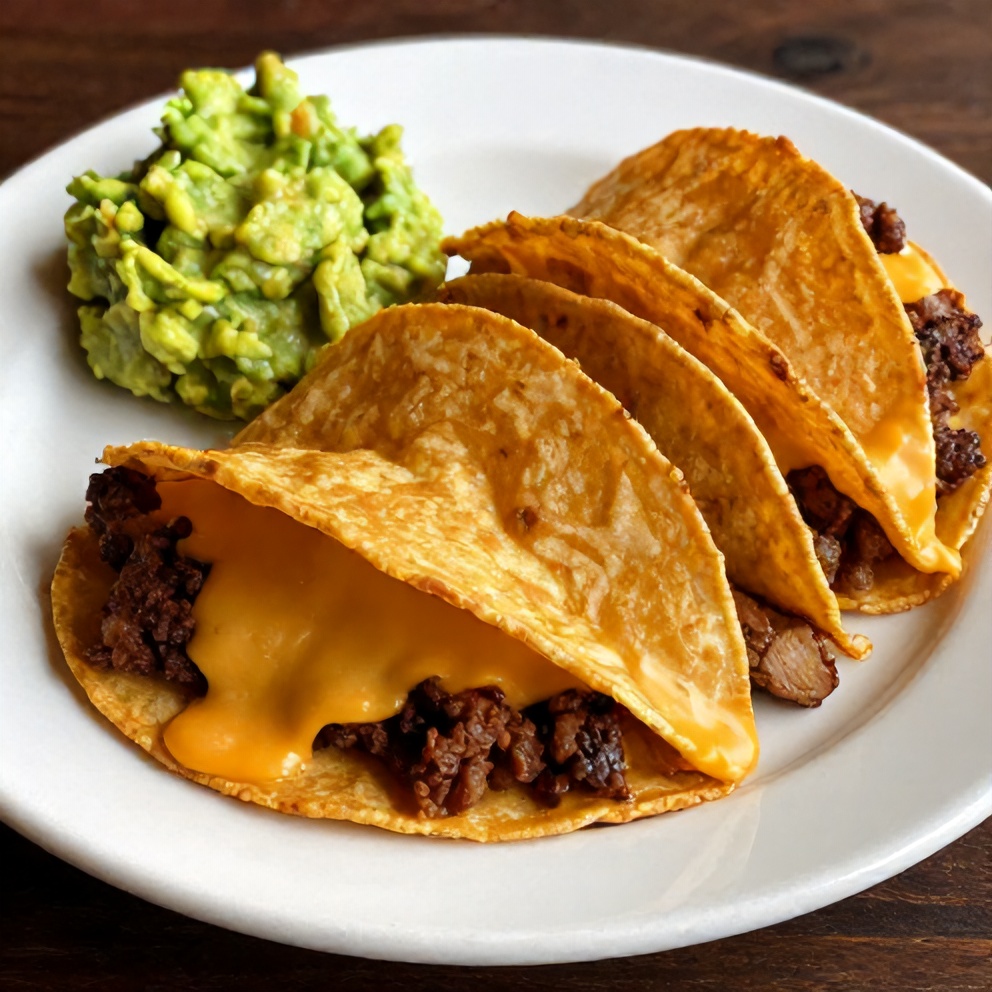 Plated serving of Copycat Taco Bell Meximelt with a side of guacamole