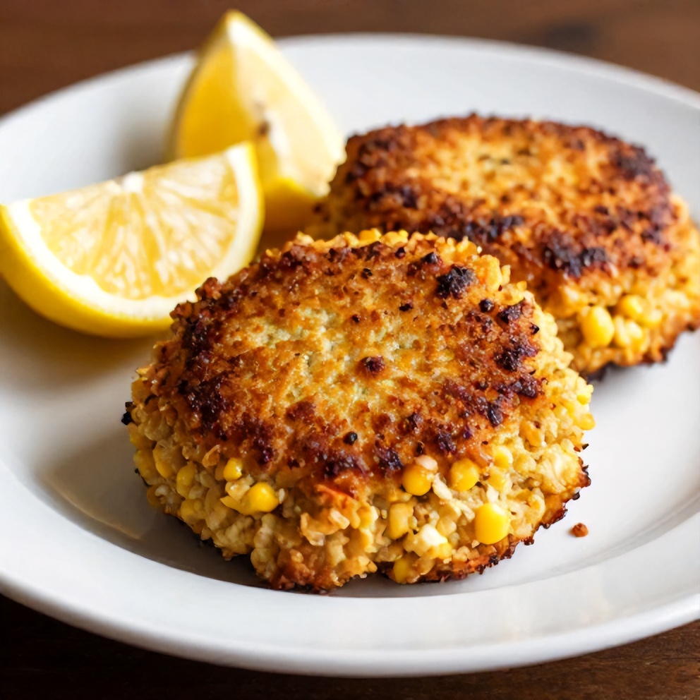 Plated Crab Cakes with Cornbread Stuffing