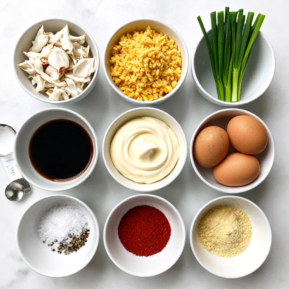 Raw Ingredients for Crab Cakes with Cornbread Stuffing