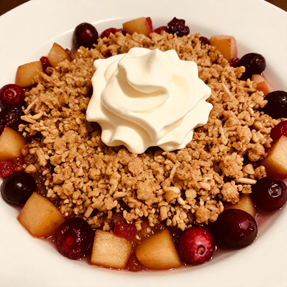 Plated serving of Cranberry Apple Crisp
