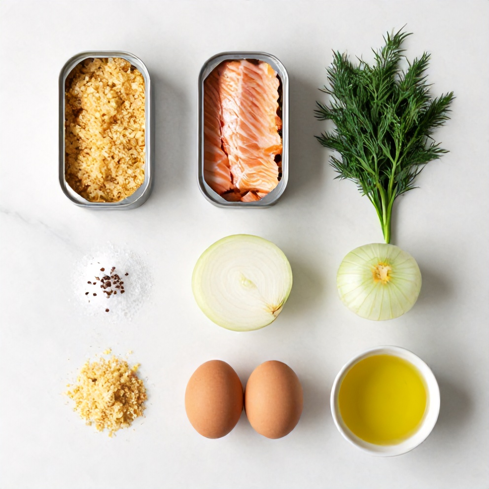 Raw ingredients for salmon cakes