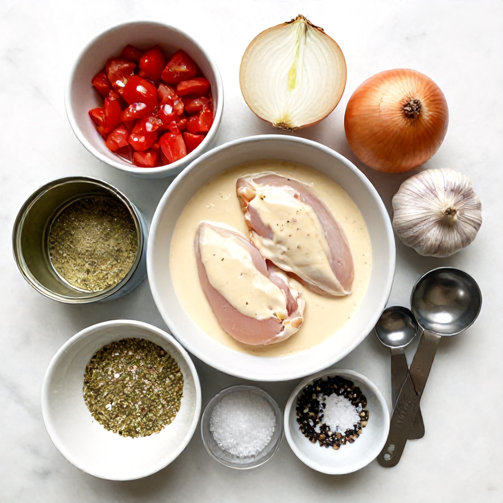 Raw ingredients for Crock Pot Creamy Chicken Parmesan Soup