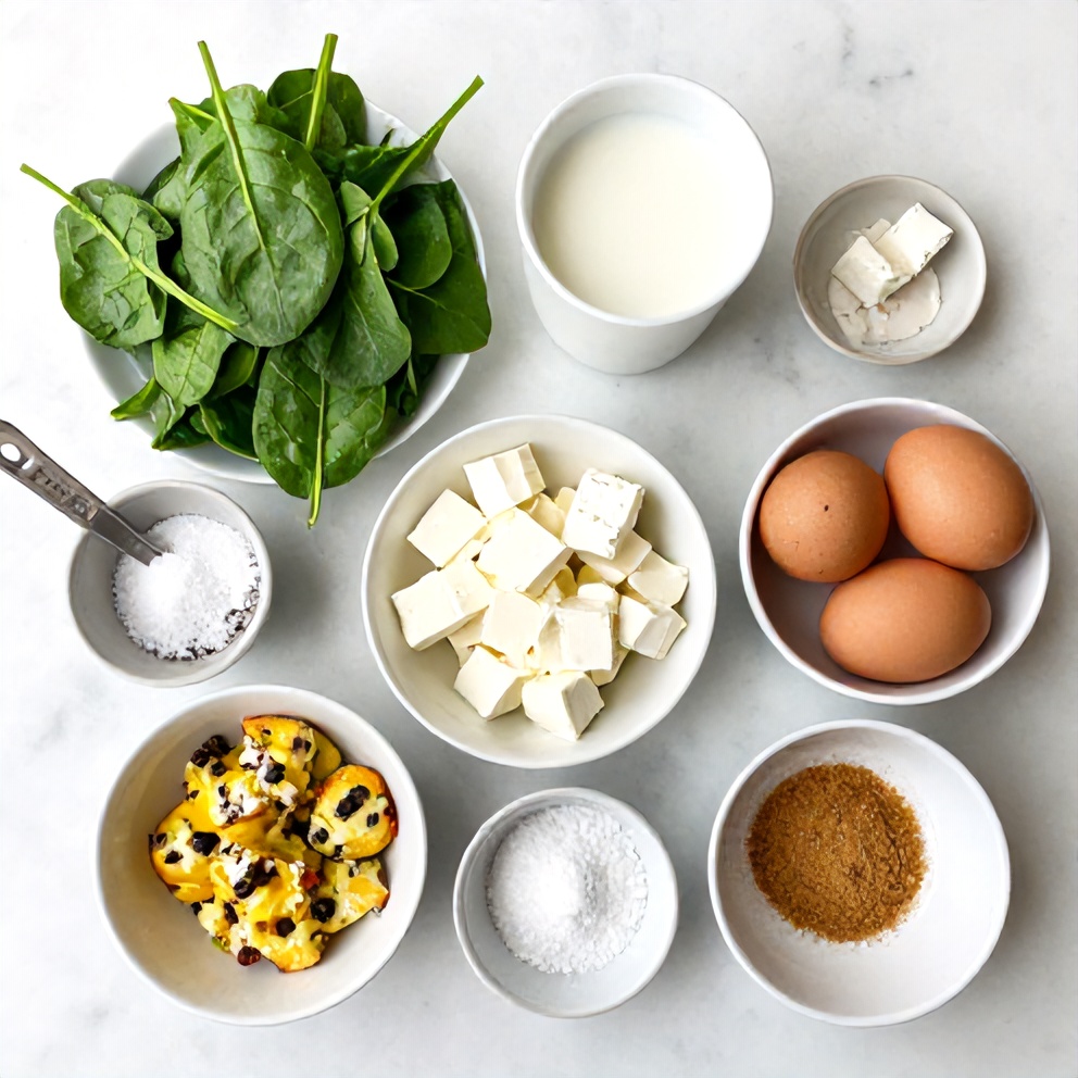 Raw ingredients for spinach feta egg muffins