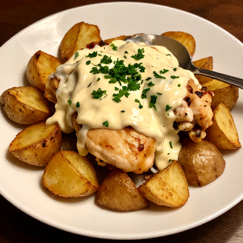 Plated Garlic Parmesan Chicken and Potatoes