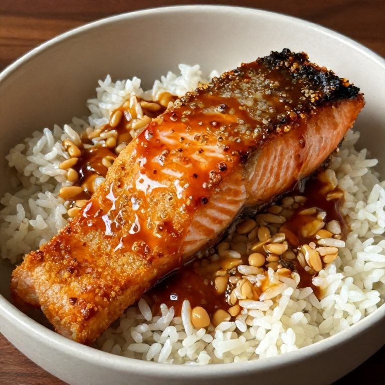easy gochujang butter salmon rice bowl