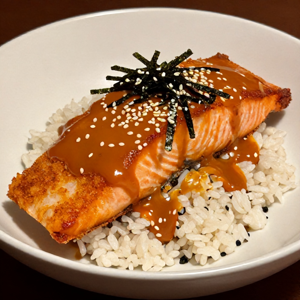 Gochujang Butter Salmon Rice Bowl Plated