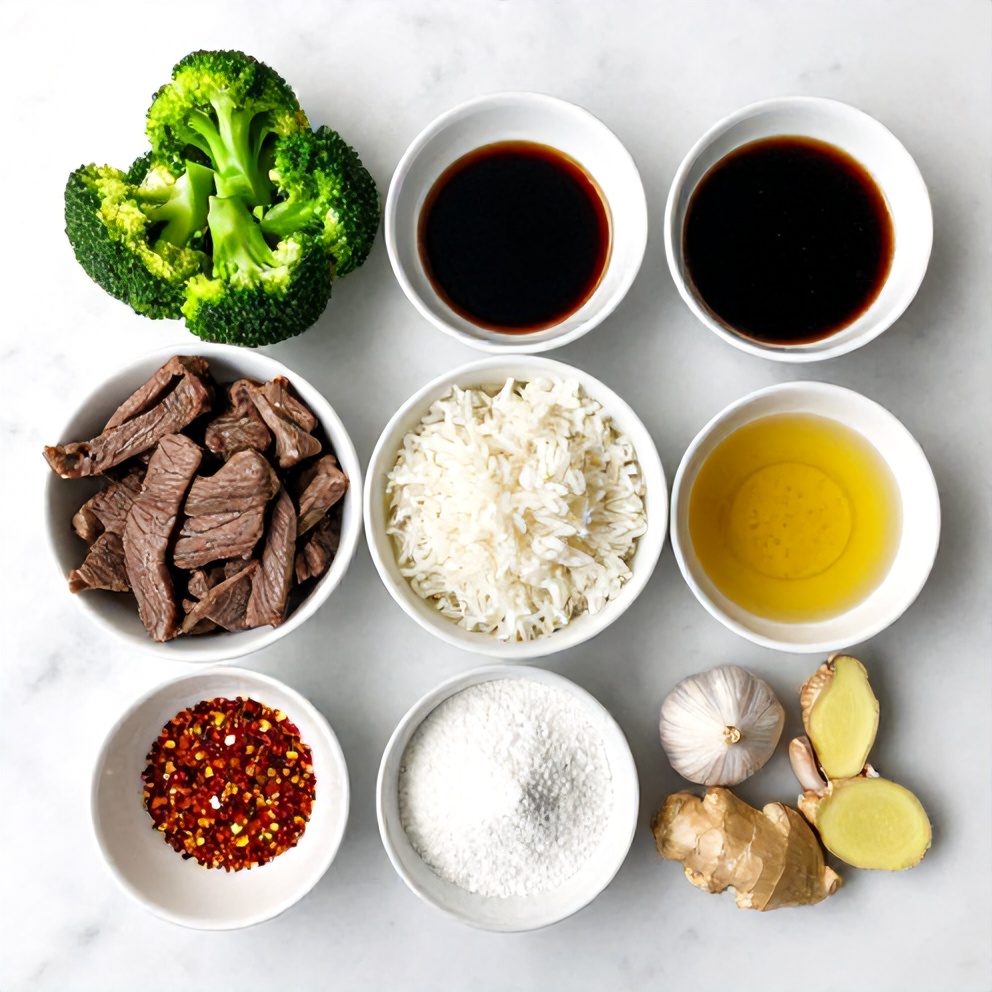 Raw ingredients for Beef and Broccoli Rice Bowls