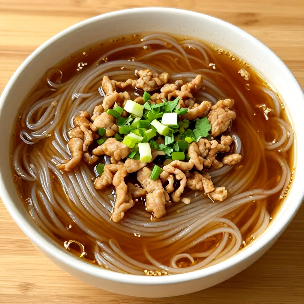 Hot and Sour Noodle Soup with Pork Topping
