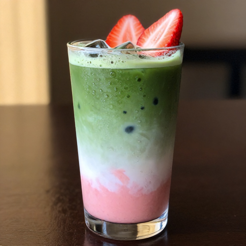 easy iced matcha strawberry latte