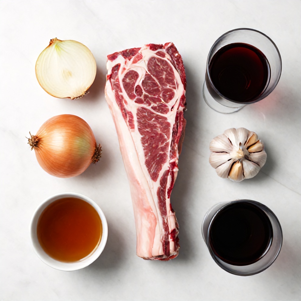 Raw ingredients for Italian Pot Roast on a marble surface