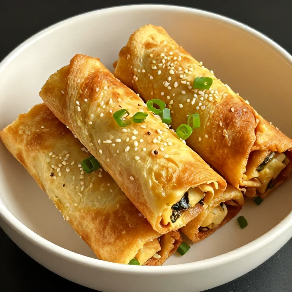 Keto Egg Roll in a Bowl plated with sesame seeds and green onions
