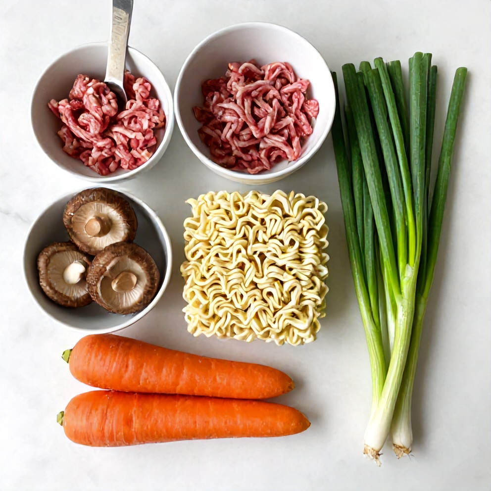 Raw ingredients for Easy Korean Beef Ramen