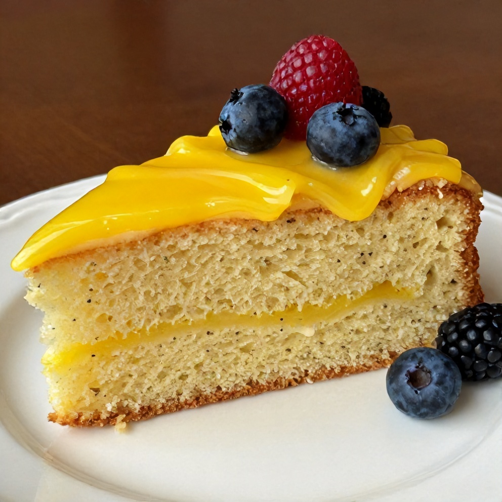 Lemon Poppy Seed Cake sliced and served on a plate