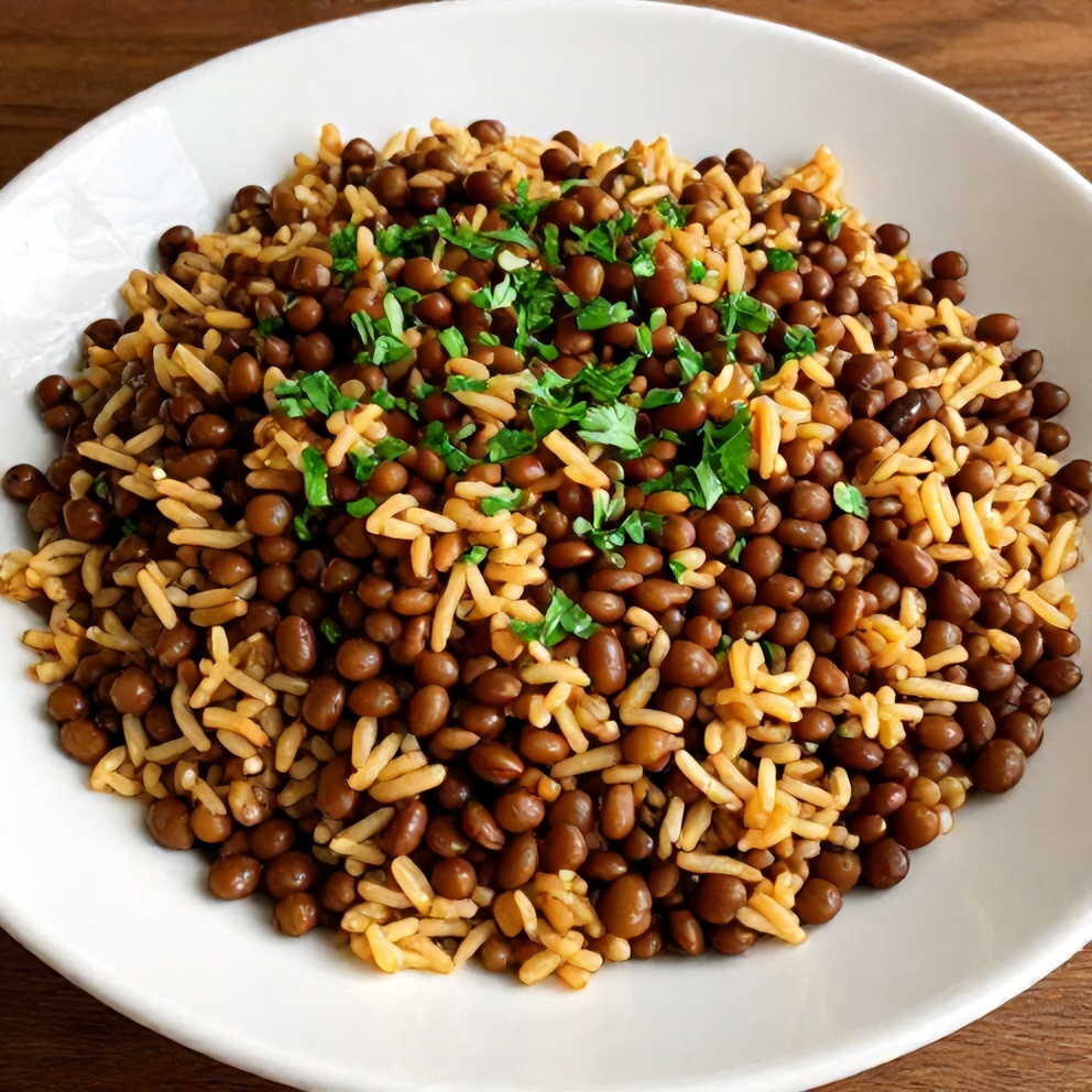 Plated Mujadara Lentils and Rice