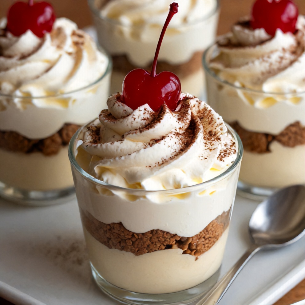 No Bake S’mores Pudding Cups served in individual cups with a spoon