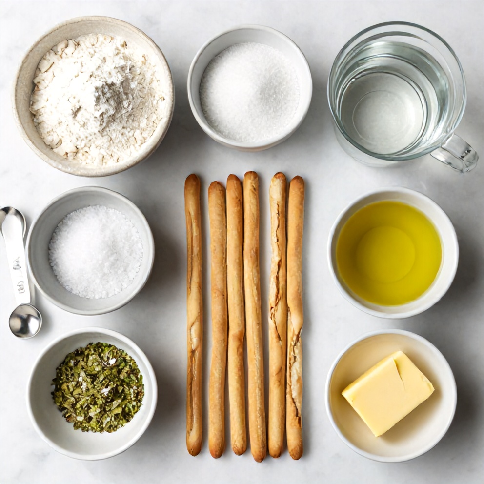 Raw ingredients for Olive Garden breadsticks on a marble surface